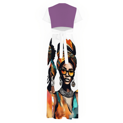 Custom Women's Two Piece Outfit V-Neck Top and Long Skirt Set