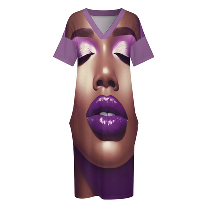 Custom Women's V-neck Loose Dress Fashion Skirts with Pockets