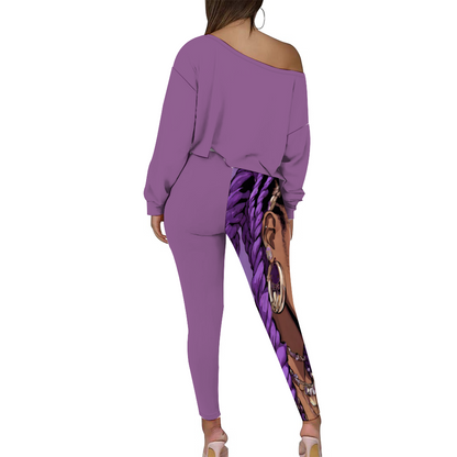 Custom Women's Two Piece Outfits Long Sleeve Zipper Top and Trousers Set