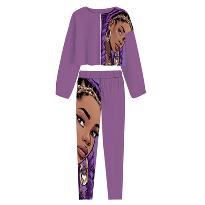 Custom Women's Two Piece Outfits Long Sleeve Zipper Top and Trousers Set