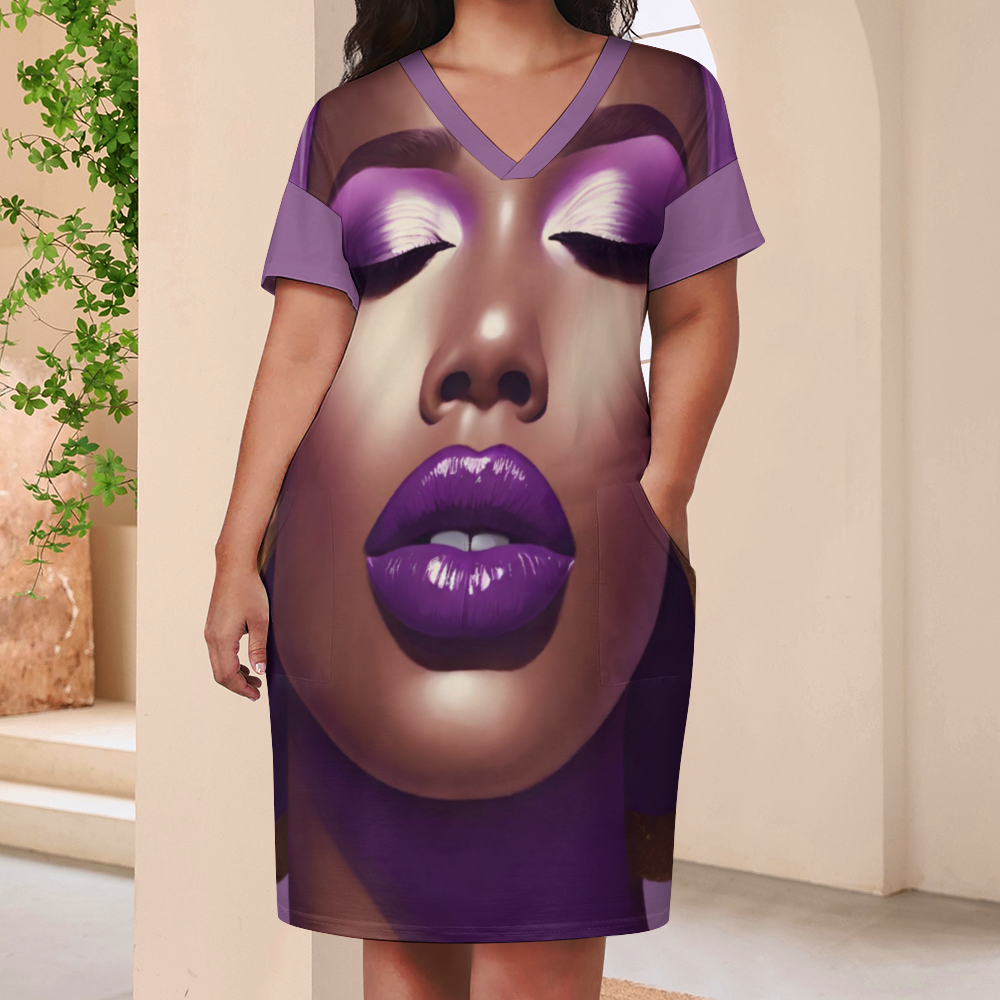 Custom Women's V-neck Loose Dress Fashion Skirts with Pockets