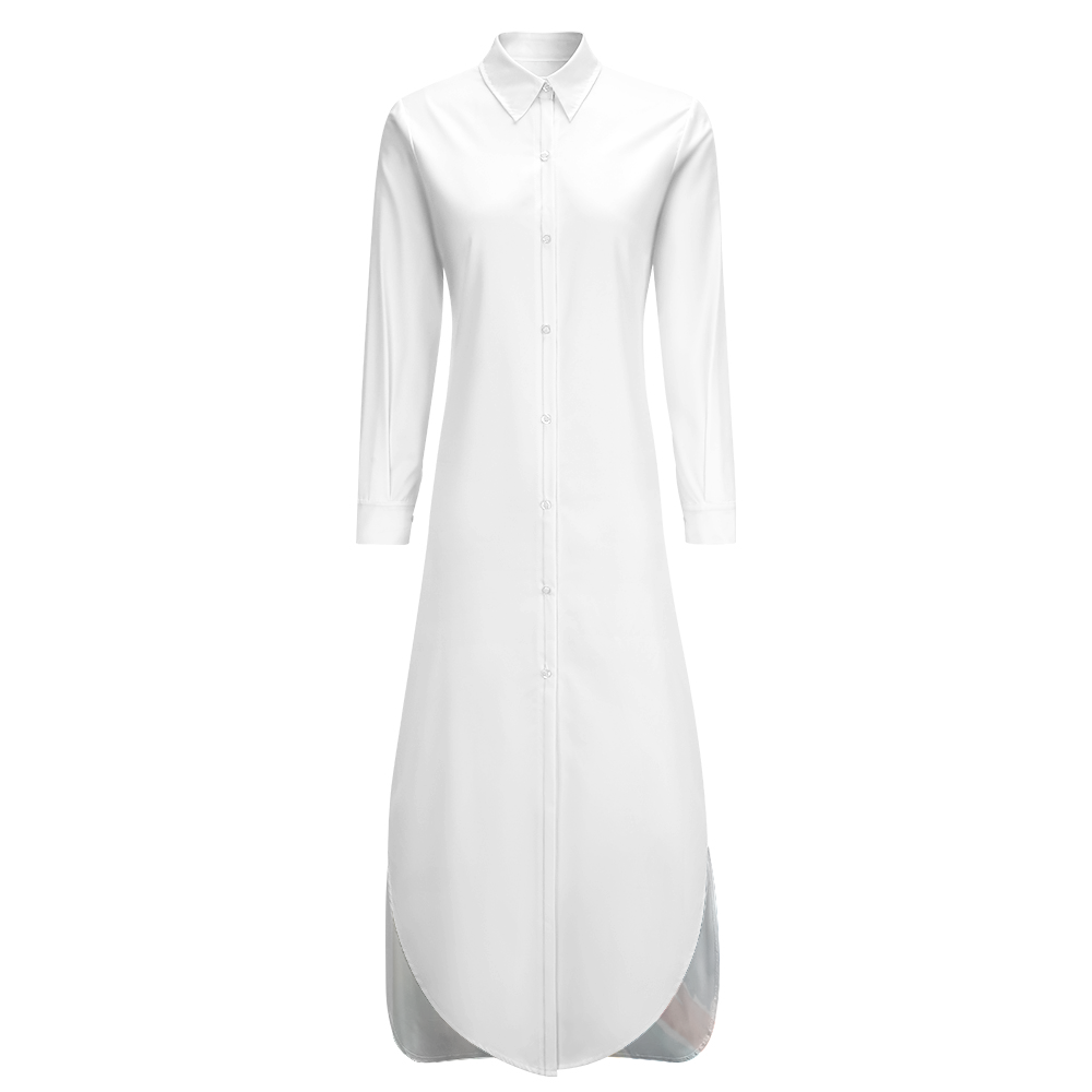 Custom Women's Long Sleeves Shirt Dress Button Up Slit Skirt