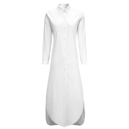 Custom Women's Long Sleeves Shirt Dress Button Up Slit Skirt