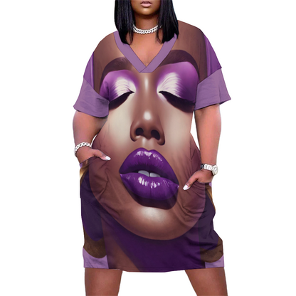 Custom Women's V-neck Loose Dress Fashion Skirts with Pockets